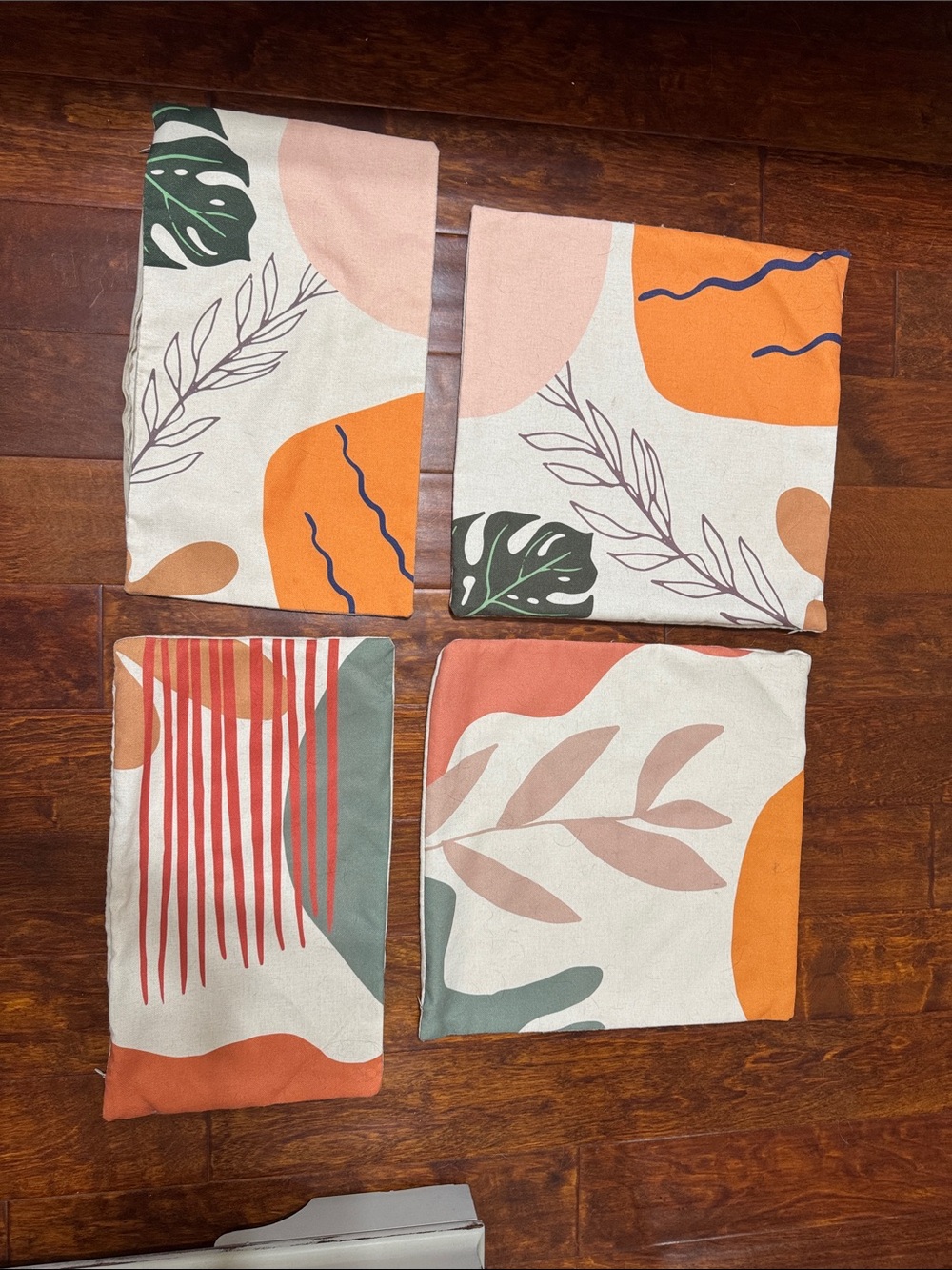 Abstract Botanical Decorative Pillow Covers in Orange, Cream, Green